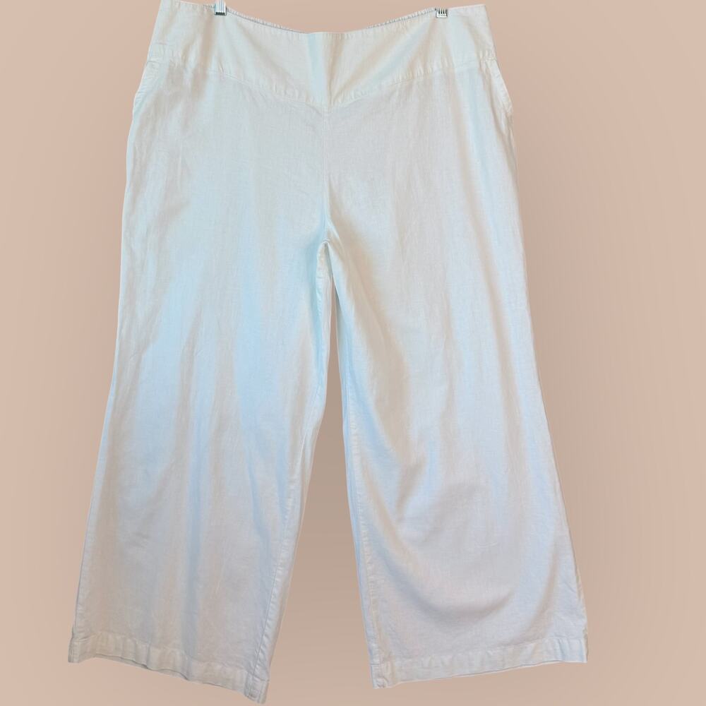 Cato C EST 1946 Linen Blend Wide Leg Pullon Pants Lounge Womens 26/28W White